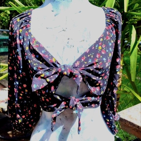 NWT🔥Anthropologie's Olivaceous Floral Off Shoulder Rayon Tie Blouse❤️Size M - Picture 3 of 14